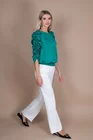 Bluza eleganta din satin cu manecile incretite verde B4229 thumbnail picture - 