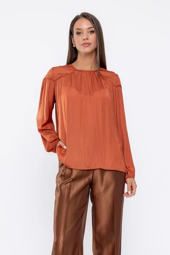 Bluză lejeră cu piping cărămizie B4538