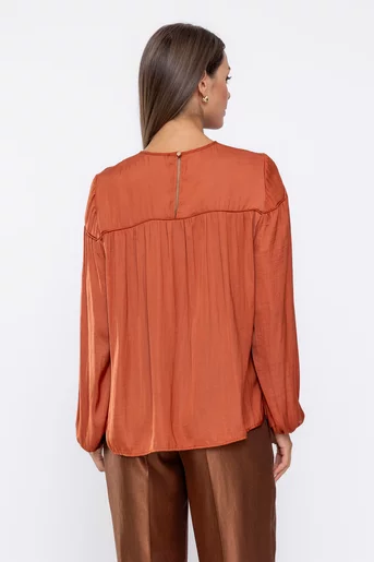 Bluză lejeră cu piping cărămizie B4538
