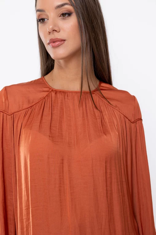 Bluză lejeră cu piping cărămizie B4538 thumbnail picture - 