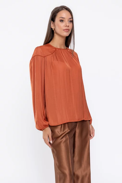 Bluză lejeră cu piping cărămizie B4538 thumbnail picture - 