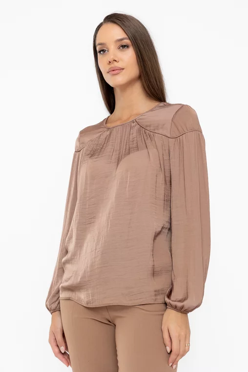 Bluză lejeră cu piping mocha B4538 thumbnail picture - 