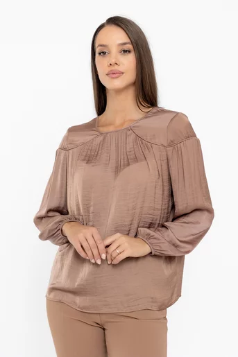 Bluză lejeră cu piping mocha B4538