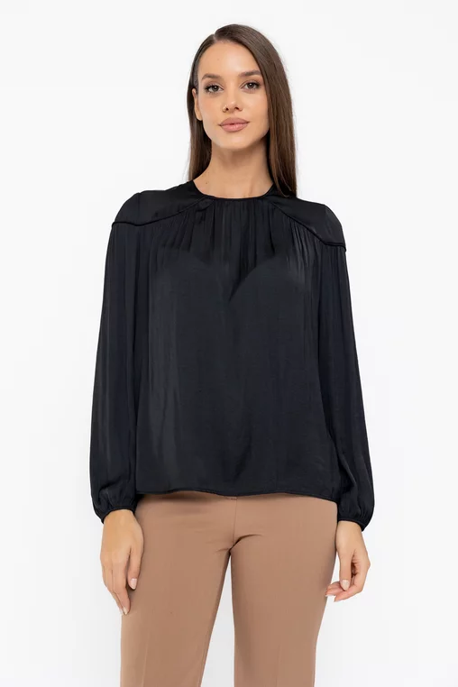Bluză lejeră cu piping neagră B4538 thumbnail picture - 
