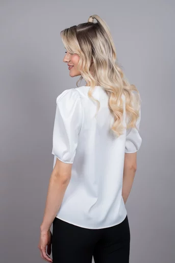 Bluza satin cu pliuri la maneca  ivory B4304