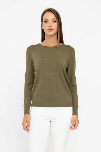 Bluză tricot decolteu rotund kaki  BDP0801