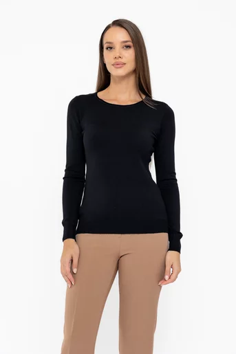 Bluză tricot decolteu rotund talie mică neagră BDP1001