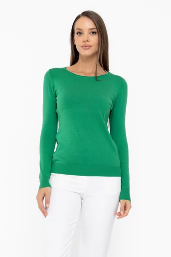 Bluză tricot decolteu rotund talie mică verde BDP1001