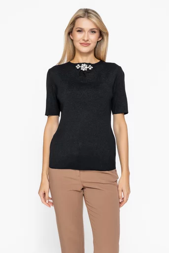 Bluză tricotată cu accesoriu neagră BSUN1010