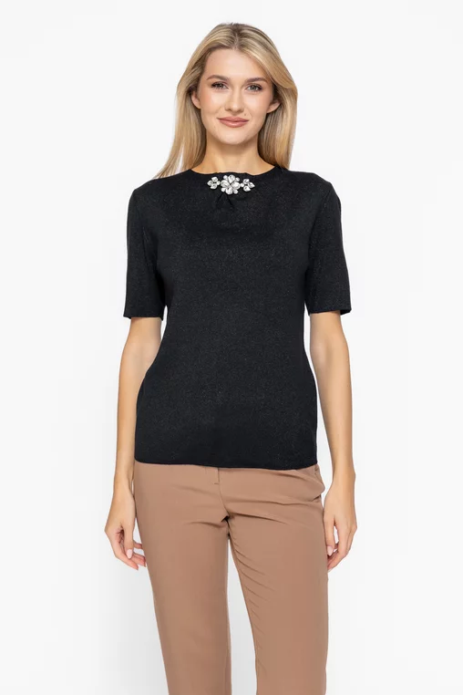 Bluză tricotată cu accesoriu neagră BSUN1010 thumbnail picture - 