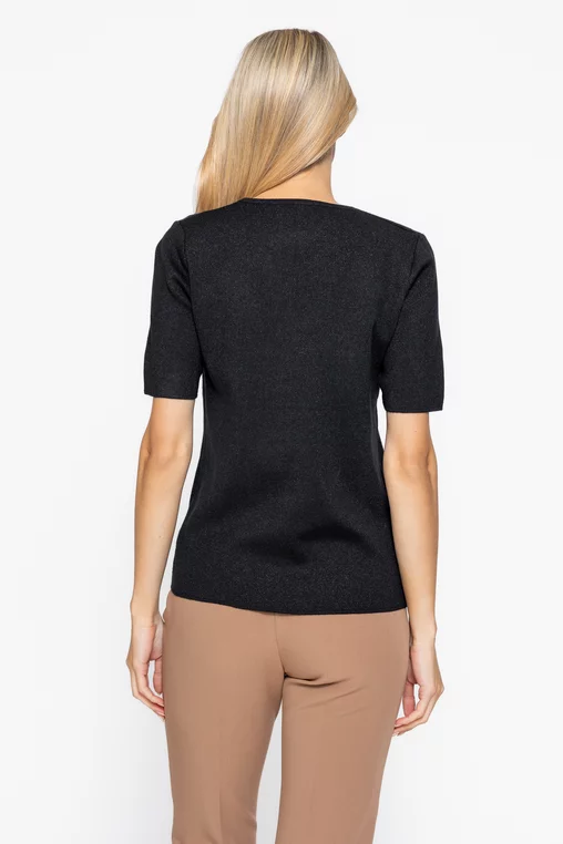 Bluză tricotată cu accesoriu neagră BSUN1010 thumbnail picture - 