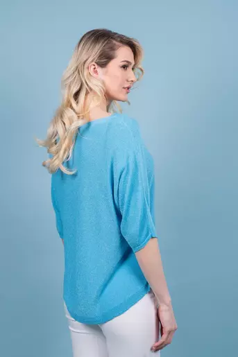 Bluza  tricotata cu fir lame bleu ciel M9944