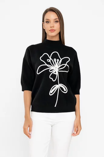 Bluză tricotată cu mâneci scurte neagră BSU0807