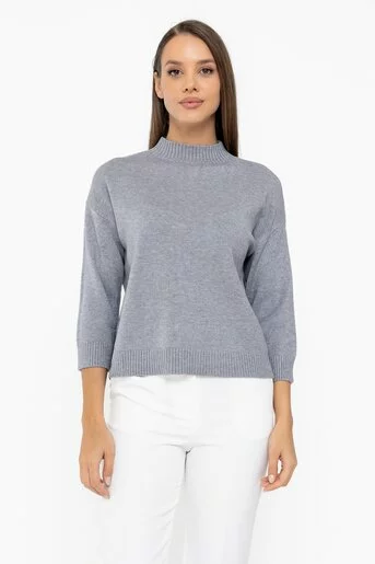 Bluză tricotată cu mâneci trei sfert gri BDP1009