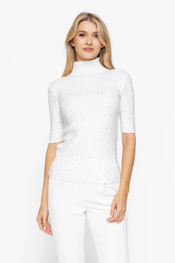 Bluză tricotată decorată cu strasuri ivory BSUN1004