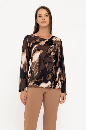 Bluză vâscoză imprimată cu nod neagră BKC0810
