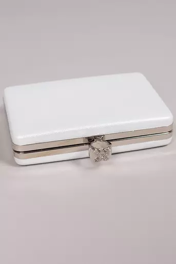 Clutch elegant ivory cu marginile argintii si decoratiune fluture A10220