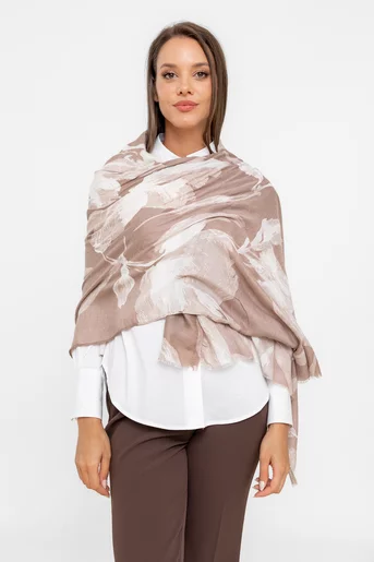 Eșarfă imprimeu floral mare bej EGK0815