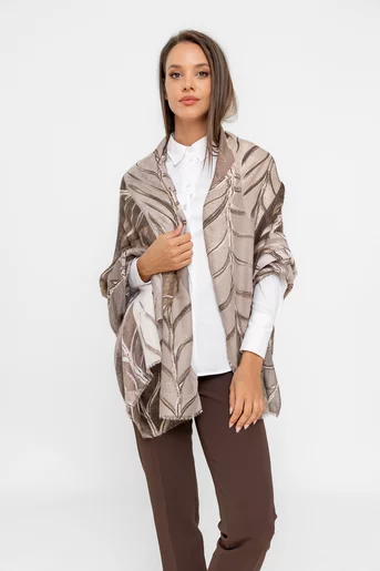 Eșarfă imprimeu frunze kaki EGK0803