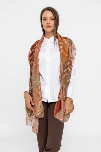 Eșarfă imprimeu frunze maro EGK0803