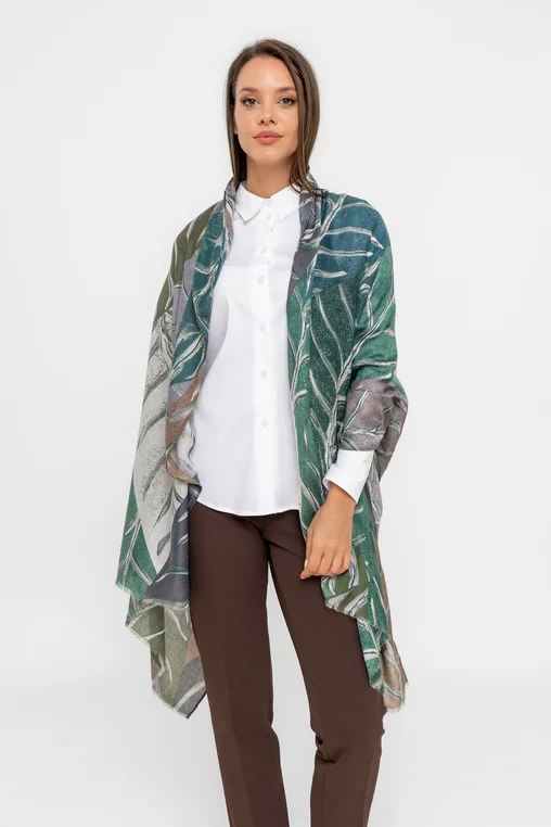 Eșarfă imprimeu frunze verde EGK0803 thumbnail picture - 