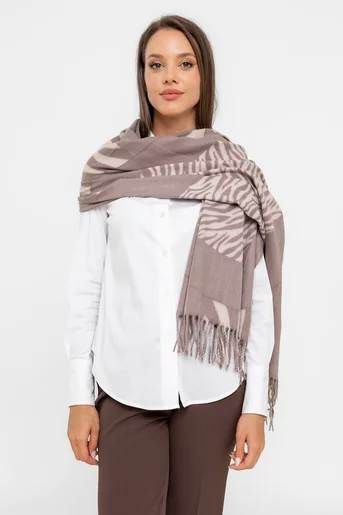 Eșarfă imprimeu geometric bej EGk12