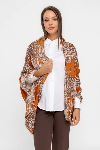 Eșarfă maxicu flori baroc arămie EGK0819