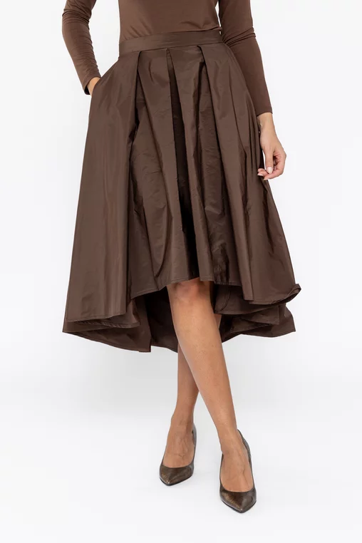 Fustă Caramel elegantă din tafta cu croială asimetrică maro F3514 thumbnail picture - 