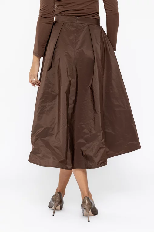 Fustă Caramel elegantă din tafta cu croială asimetrică maro F3514 thumbnail picture - 