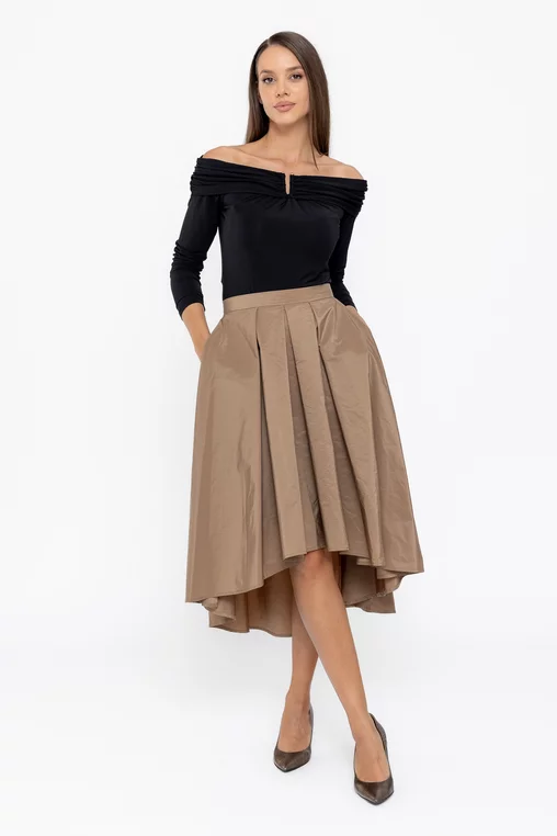 Fustă Caramel elegantă din tafta cu croială asimetrică mocha F3514 thumbnail picture - 