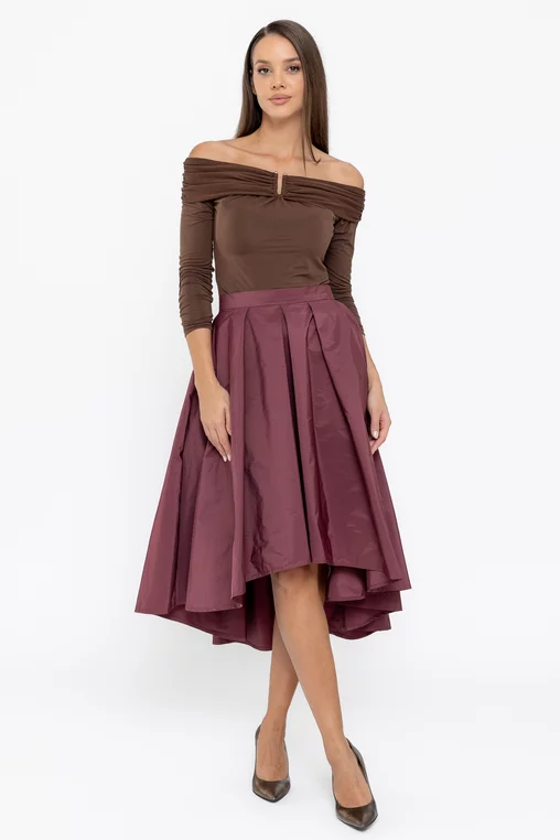 Fustă Caramel elegantă din tafta cu croială asimetrică mov F3514 thumbnail picture - 