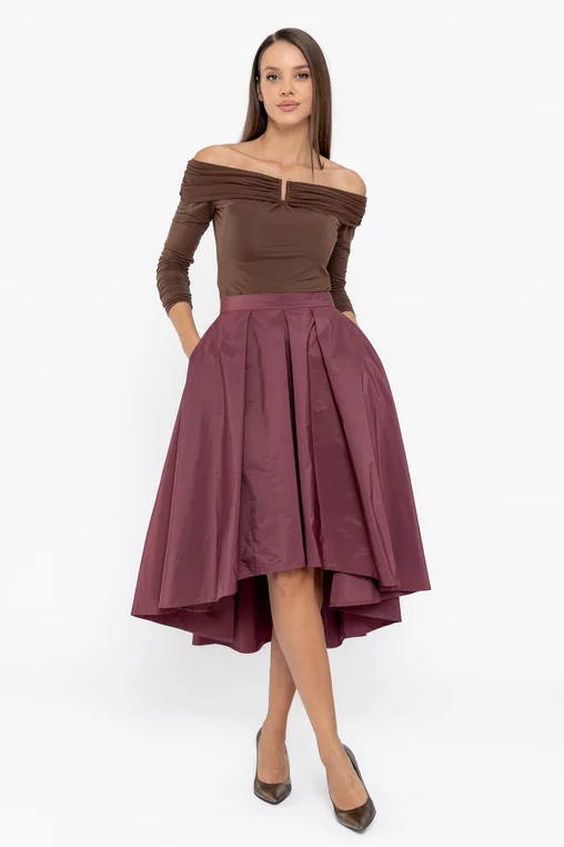 Fustă Caramel elegantă din tafta cu croială asimetrică mov F3514 thumbnail picture - 