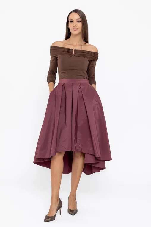 Fustă Caramel elegantă din tafta cu croială asimetrică mov F3514 thumbnail picture - 