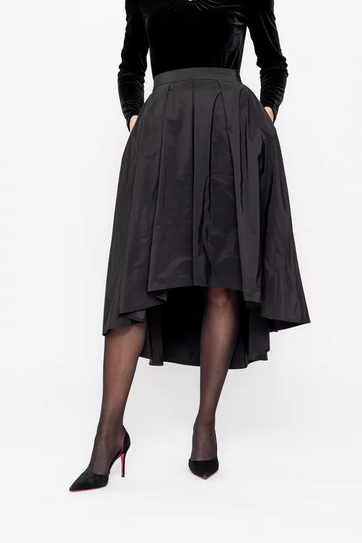 Fustă Caramel elegantă din tafta cu croială asimetrică neagră F3514 thumbnail picture - 