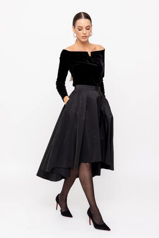 Fustă Caramel elegantă din tafta cu croială asimetrică neagră F3514 thumbnail picture - 