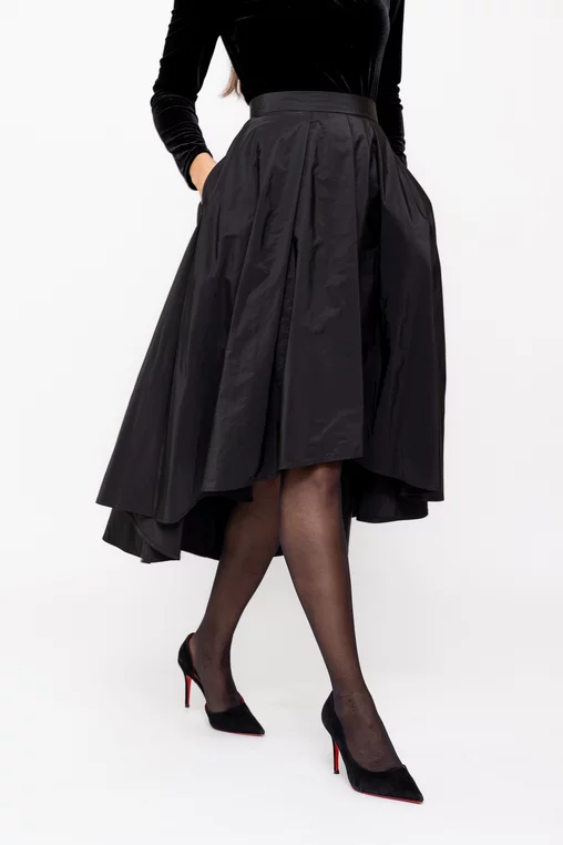 Fustă Caramel elegantă din tafta cu croială asimetrică neagră F3514 thumbnail picture - 