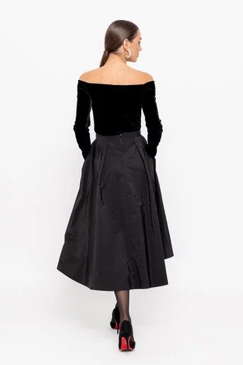Fustă Caramel elegantă din tafta cu croială asimetrică neagră F3514