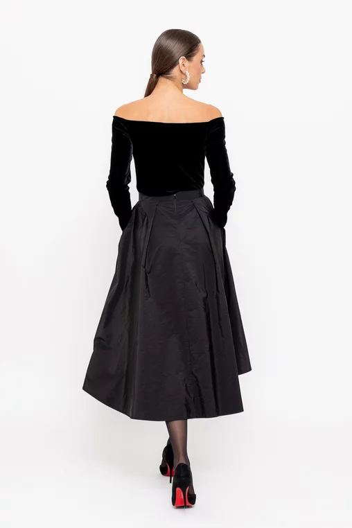 Fustă Caramel elegantă din tafta cu croială asimetrică neagră F3514 thumbnail picture - 