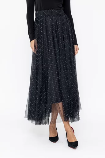 Fustă maxi din tulle cu strasuri argintii FLA1004