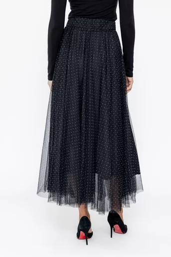 Fustă maxi din tulle cu strasuri argintii FLA1004