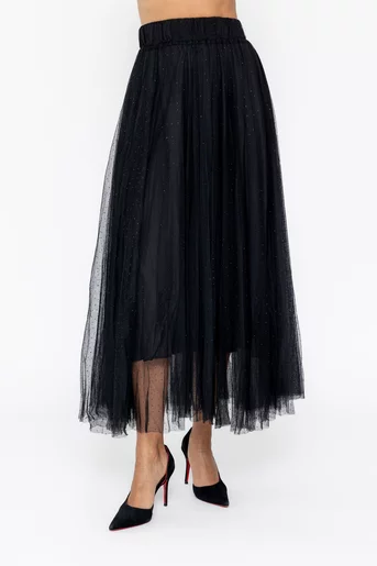 Fustă maxi din tulle cu strasuri negre FLA1004