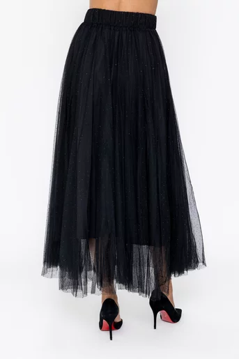 Fustă maxi din tulle cu strasuri negre FLA1004