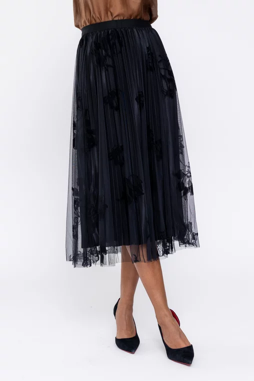 Fustă midi din tulle cu flori neagră FME0901 thumbnail picture - 