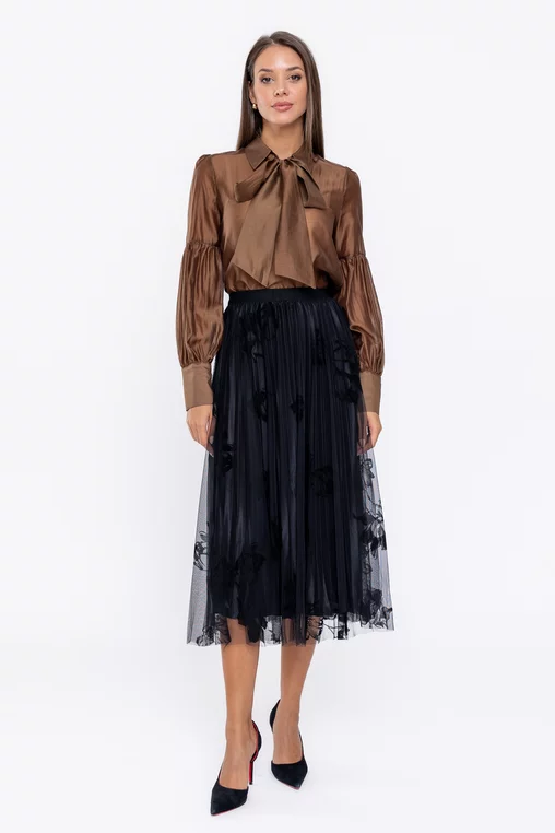 Fustă midi din tulle cu flori neagră FME0901 thumbnail picture - 