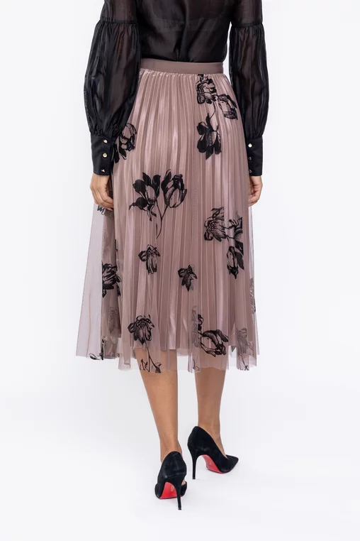 Fustă midi din tulle cu flori taupe FME0901 thumbnail picture - 