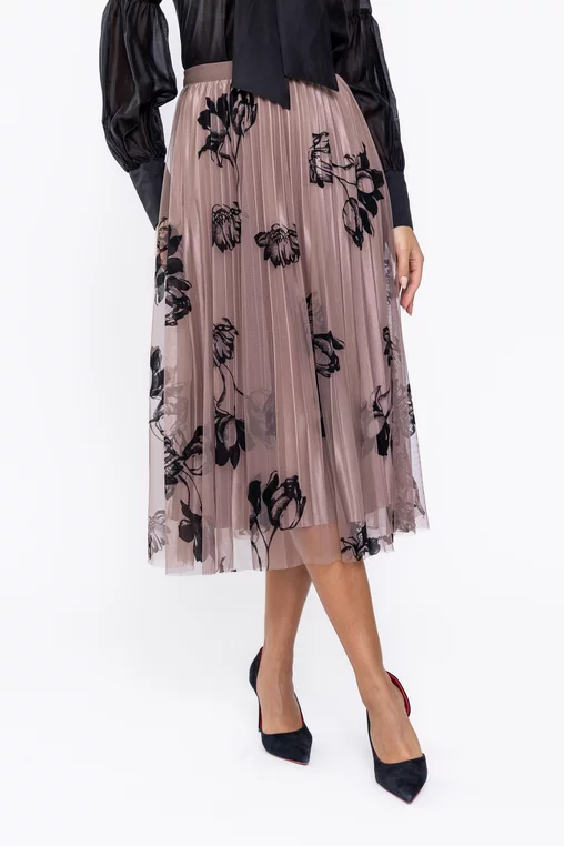 Fustă midi din tulle cu flori taupe FME0901 thumbnail picture - 