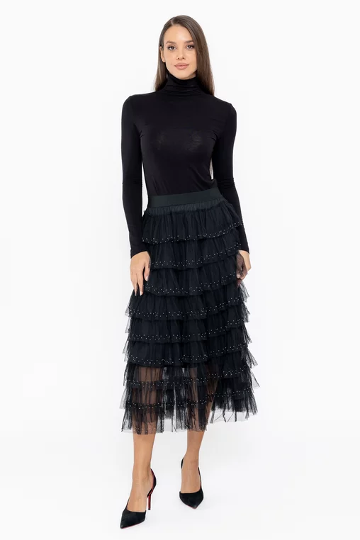 Fustă midi din tulle cu volane neagră  FLA1009 thumbnail picture - 