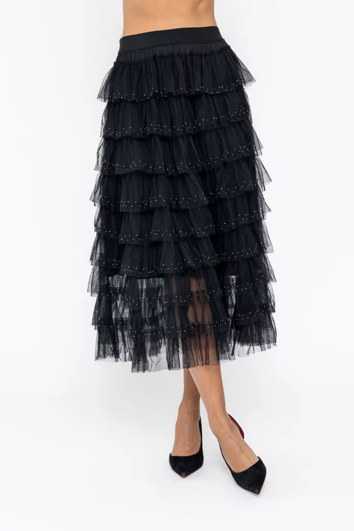 Fustă midi din tulle cu volane neagră  FLA1009 thumbnail picture - 