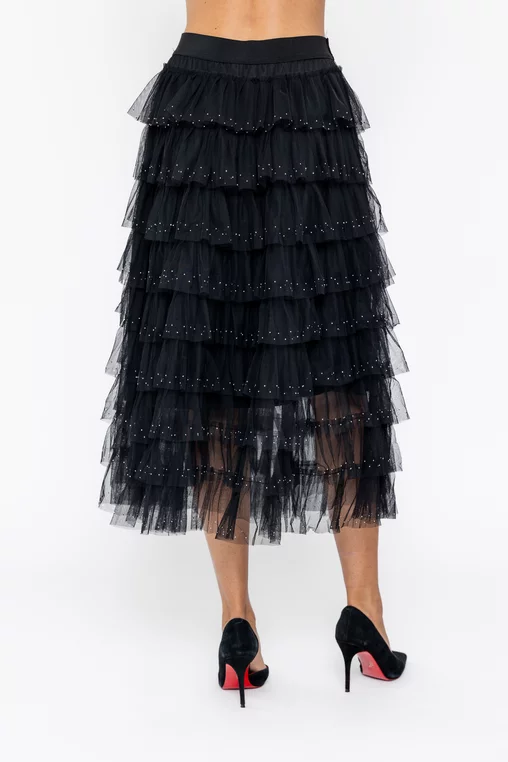 Fustă midi din tulle cu volane neagră  FLA1009 thumbnail picture - 