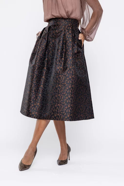 Fustă midi elegantă cu pliuri maro F3513 thumbnail picture - 